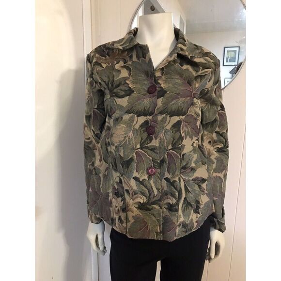 NWOT Niche Nilgun Derman Classic Green Tapestry Cotton Blend Jacket W/Pockets S - Picture 1 of 8